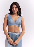 Blue Tissue Silk Saree With Heavy Hand Embroidery