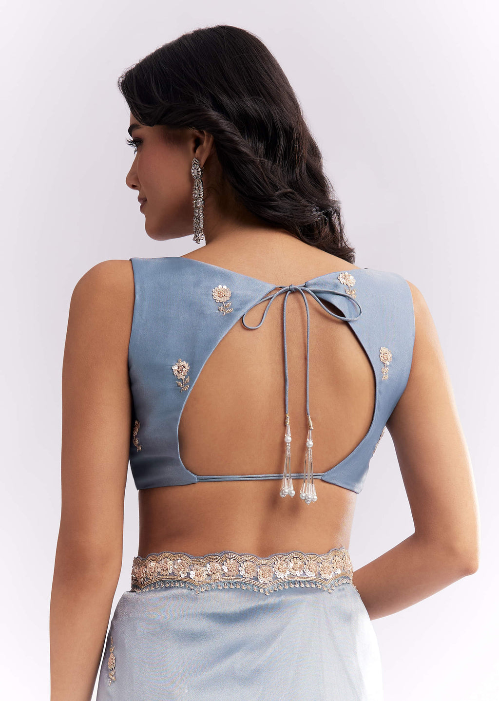 Blue Tissue Silk Saree With Heavy Hand Embroidery