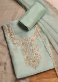 Blue Tissue Unstitched Suit With Dupatta
