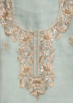 Blue Tissue Unstitched Suit With Dupatta