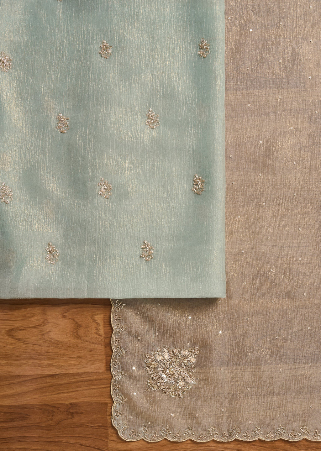 Blue Tissue Unstitched Suit With Dupatta