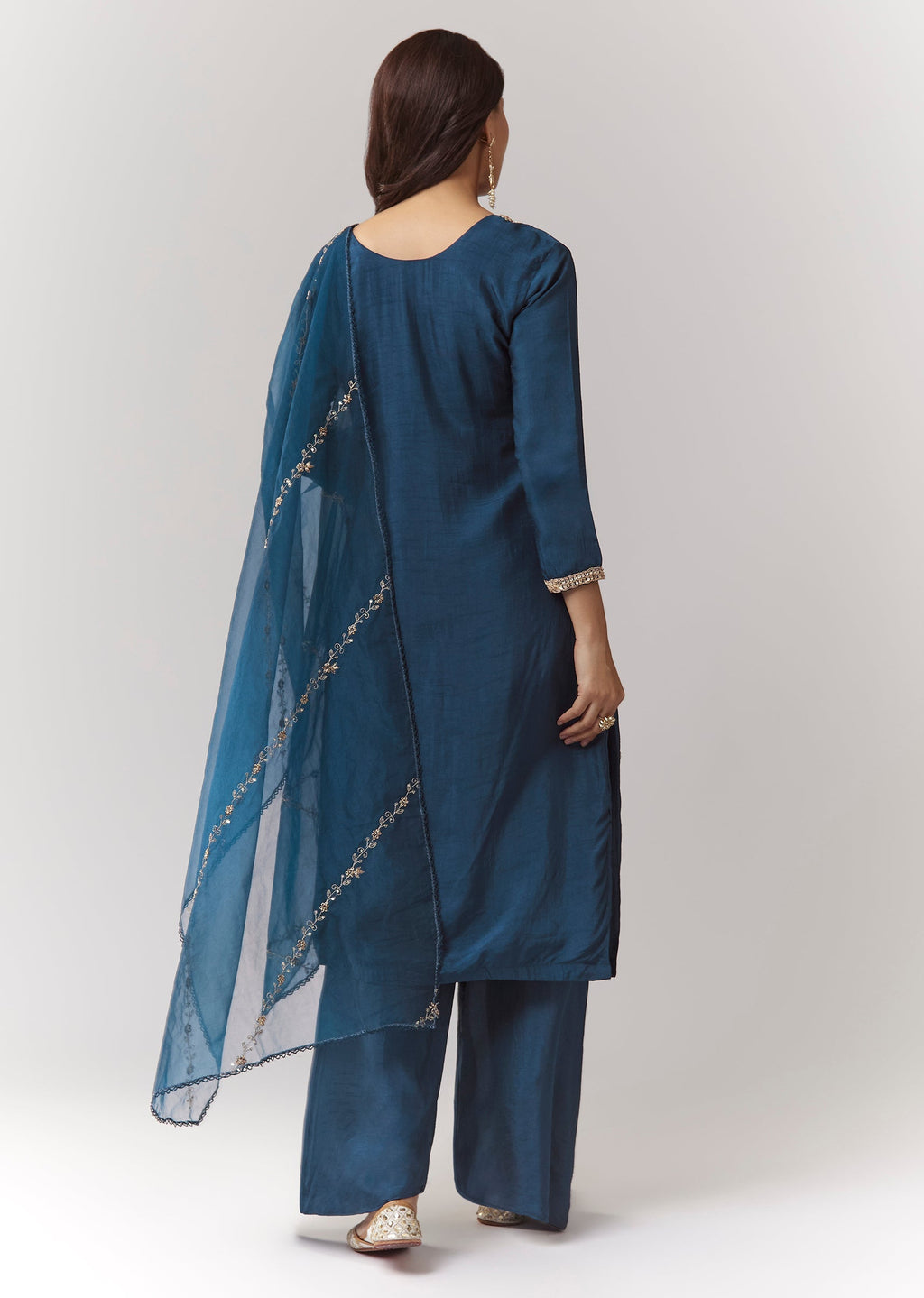 Blue Zardosi Kurta Pant Set With Dupatta