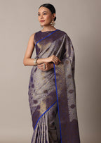 Blue Banarasi Tunchui Silk Saree With Tassel Pallu And Unstitched Blouse Piece