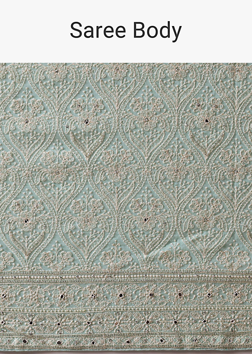 Blue Lucknowi Chikankari Saree With Sequin Work And Unstitched Blouse Piece