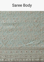 Blue Lucknowi Chikankari Saree With Sequin Work And Unstitched Blouse Piece