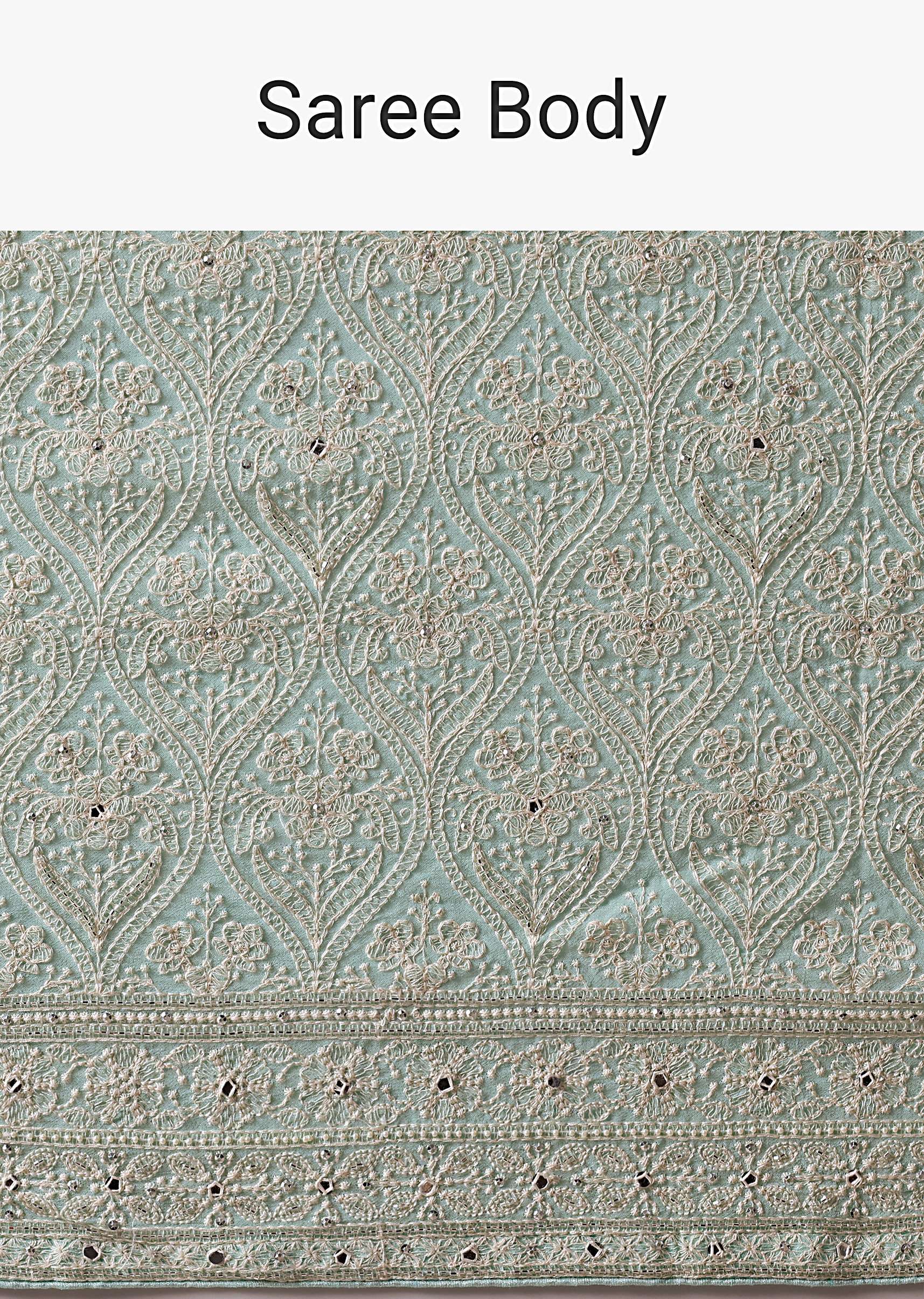 Blue Lucknowi Chikankari Saree With Sequin Work And Unstitched Blouse Piece