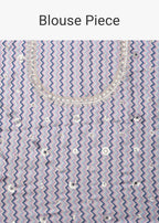 Blue Organza Striped Saree With Mirror Work And Unstitched Blouse Piece