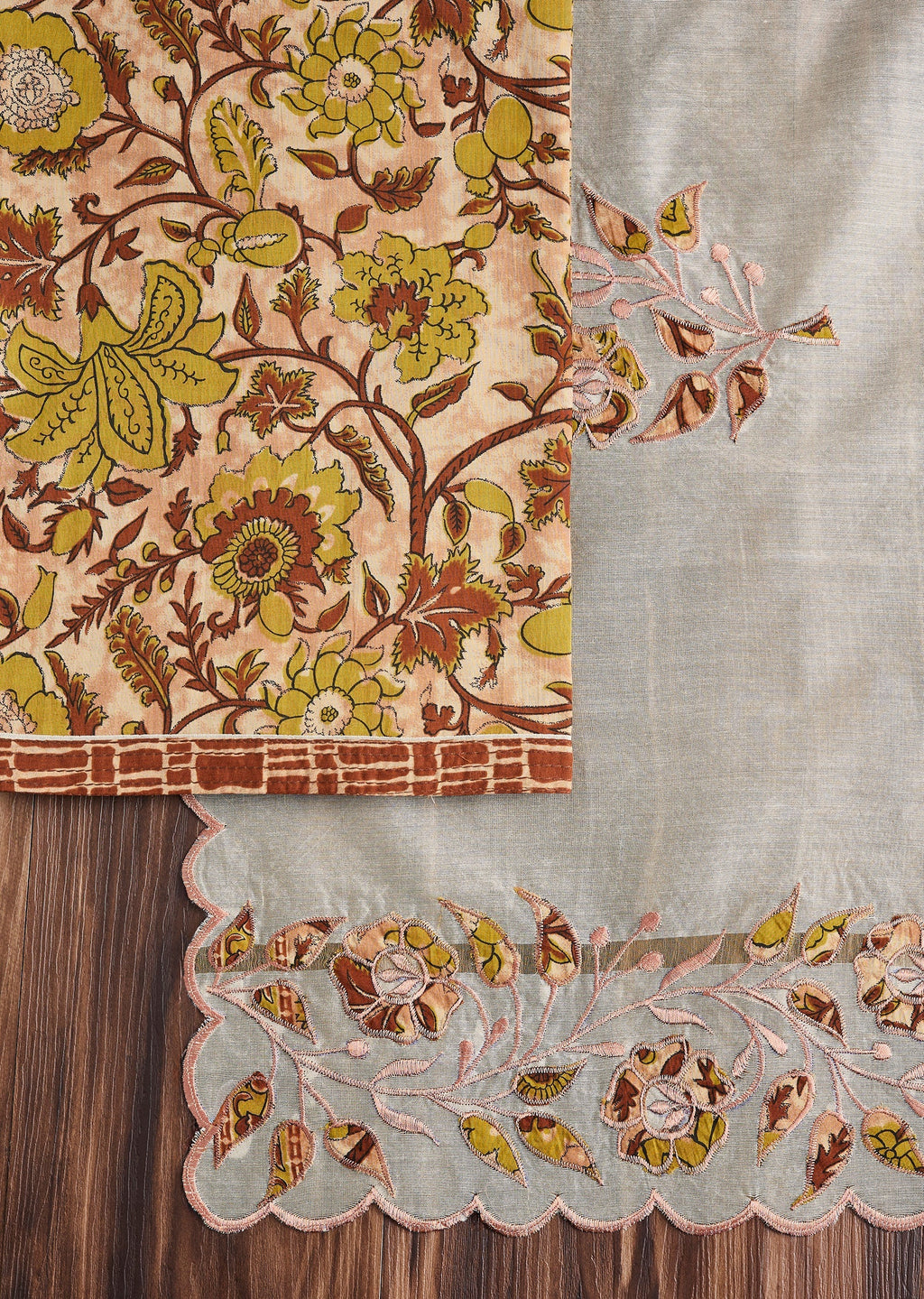 Blush Peach Cotton Printed Unstitched Suit Set