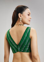 Bottle Green Tussar Silk Ikat Blouse