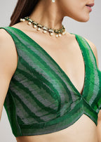 Bottle Green Tussar Silk Ikat Blouse