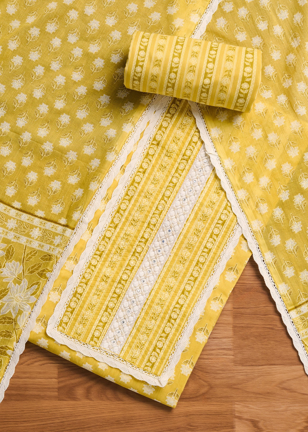 Bright Yellow Cotton Unstitched Suit