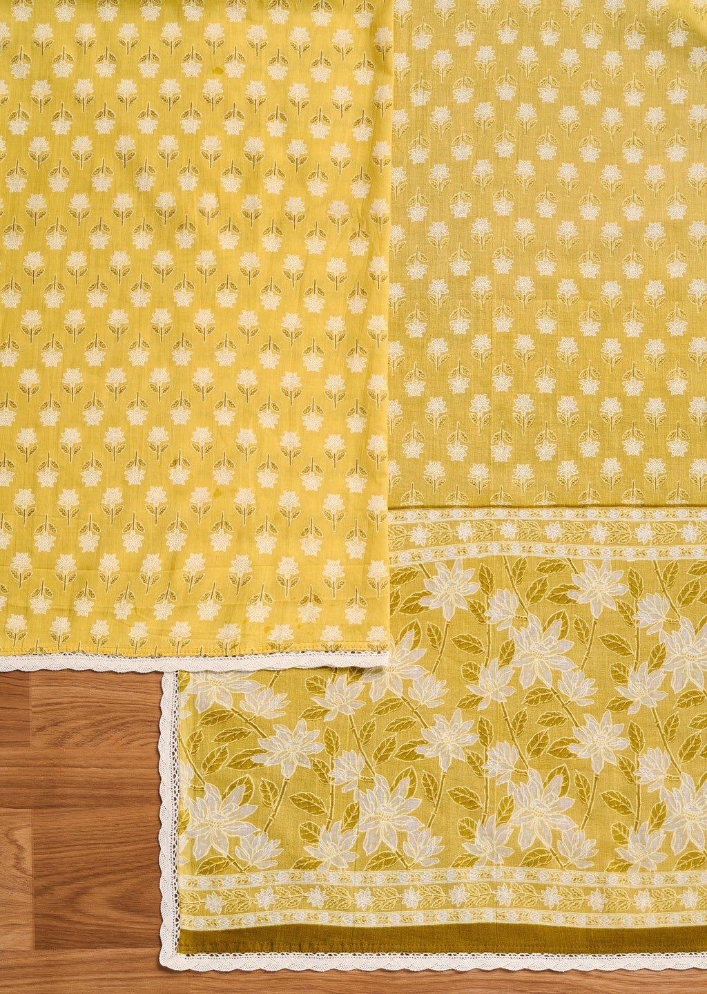 Bright Yellow Cotton Unstitched Suit