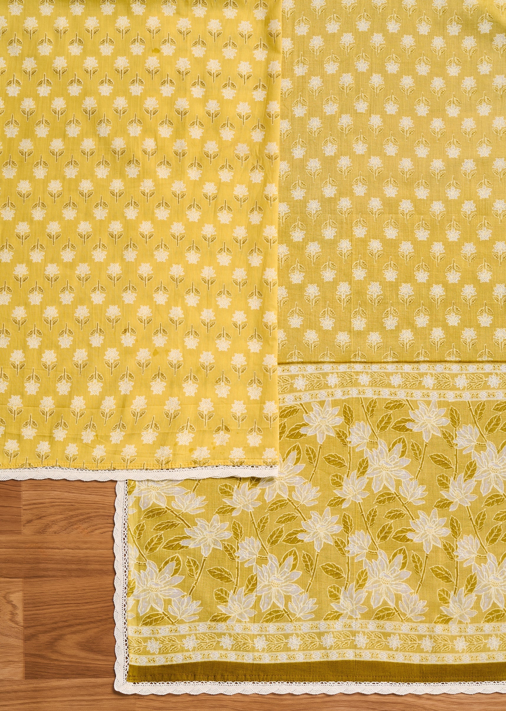 Bright Yellow Cotton Unstitched Suit