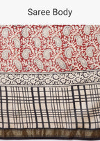 Brown Block Print Tassel Saree with Unstitched Blouse