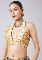 Brown Block Printed Motif Saree with Unstitched Blouse