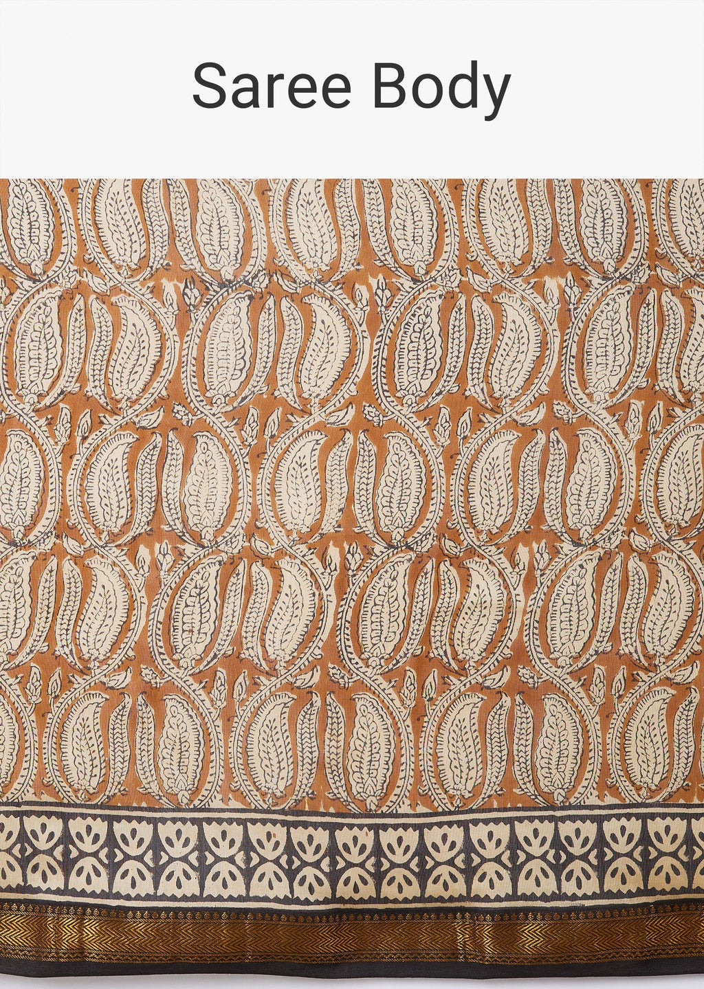 Brown Block Printed Motif Saree with Unstitched Blouse