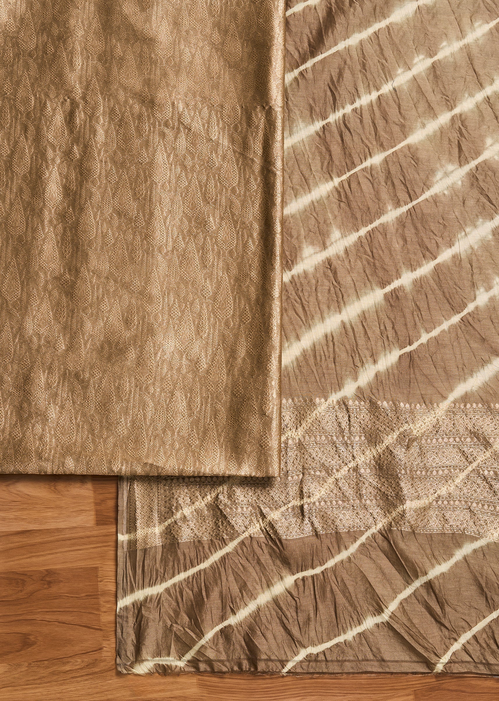 Brown Chanderi Unstitched Suit With Dupatta