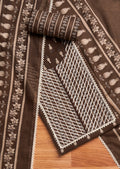 Brown Cotton Printed Unstitched Suit Set With Dupatta