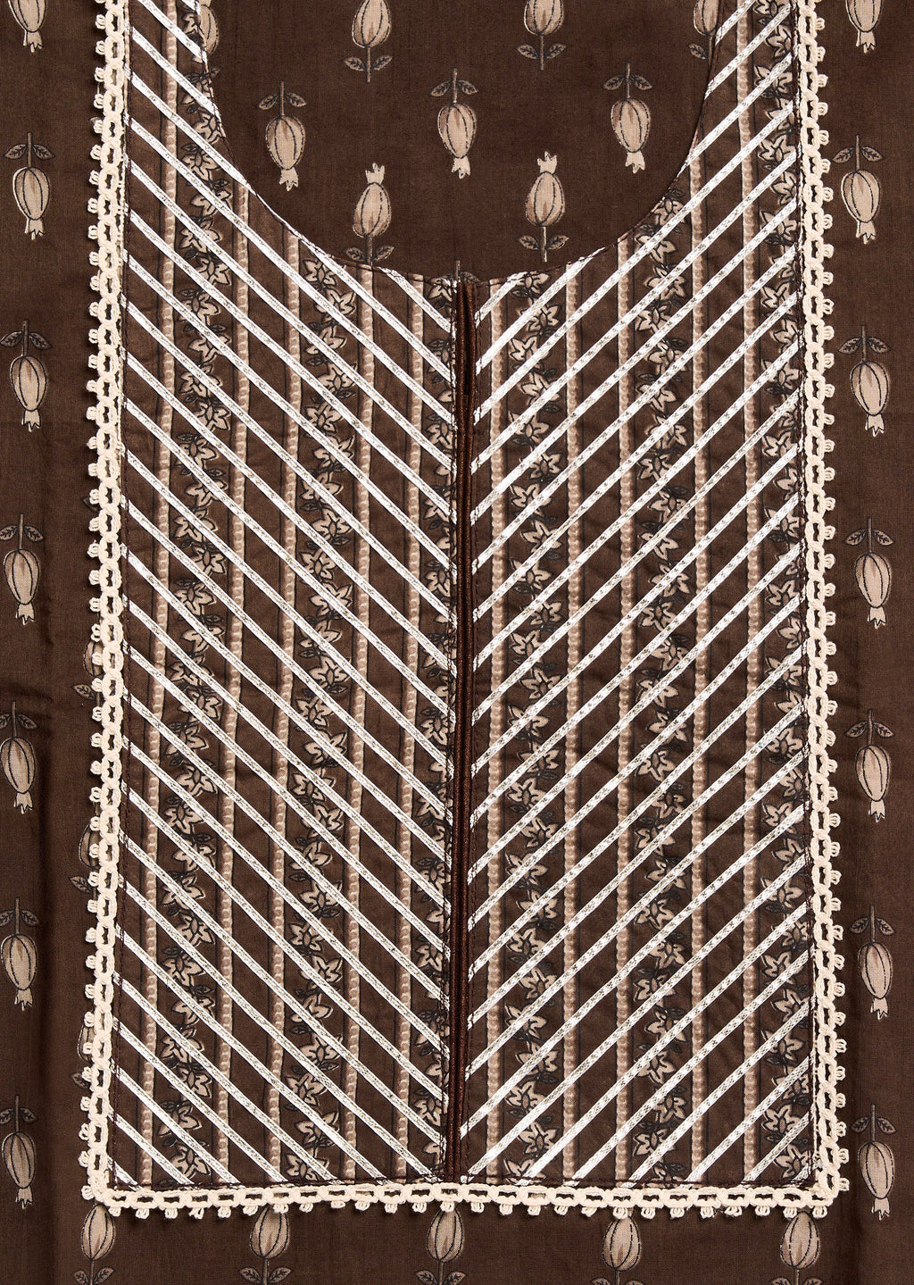 Brown Cotton Printed Unstitched Suit Set With Dupatta