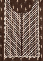 Brown Cotton Printed Unstitched Suit Set With Dupatta