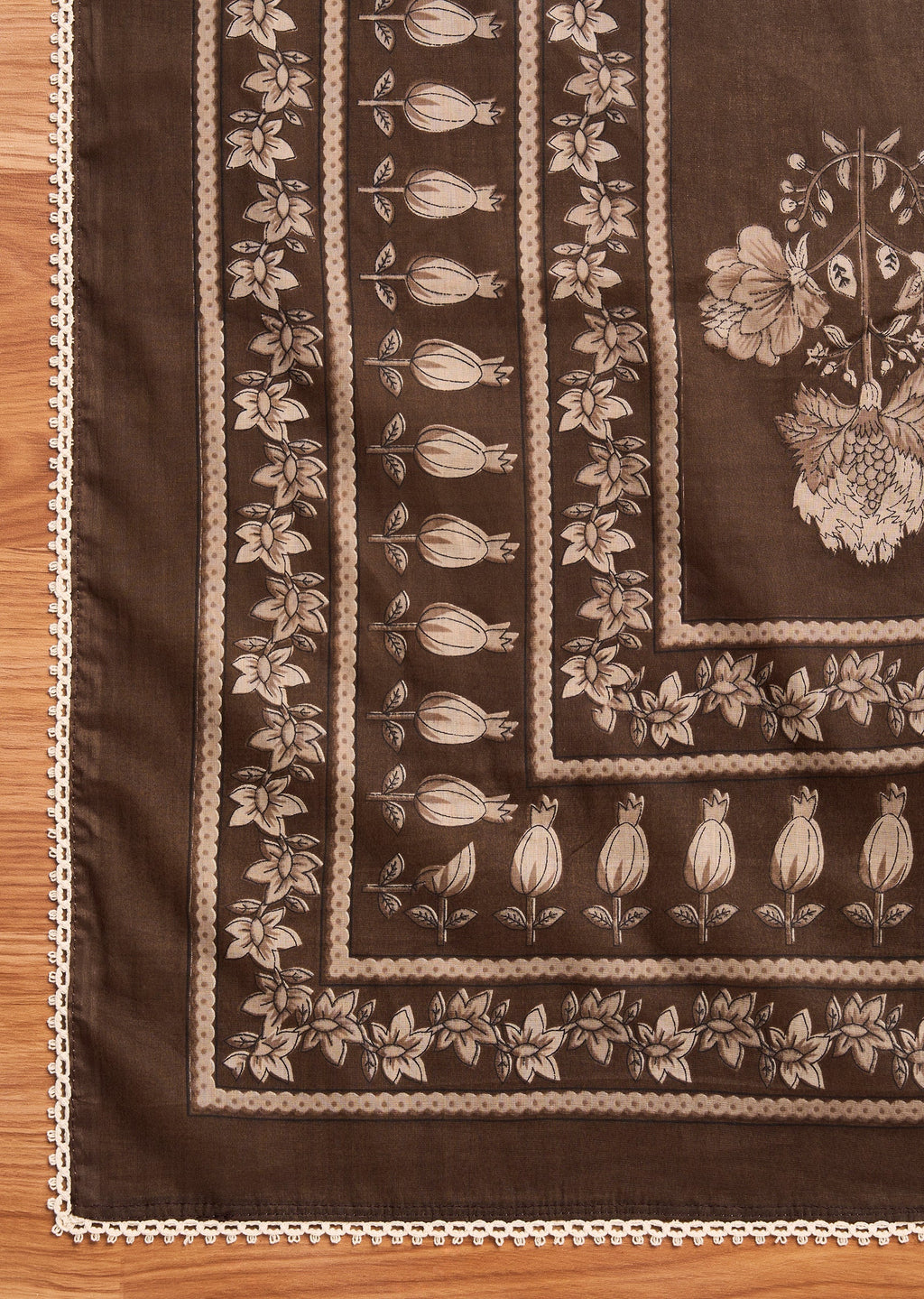 Brown Cotton Printed Unstitched Suit Set With Dupatta
