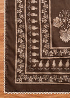 Brown Cotton Printed Unstitched Suit Set With Dupatta