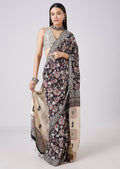 Brown Floral Hand Painted Saree with Blouse