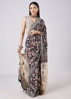 Brown Floral Hand Painted Saree with Blouse