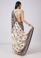 Brown Floral Hand Painted Saree with Blouse