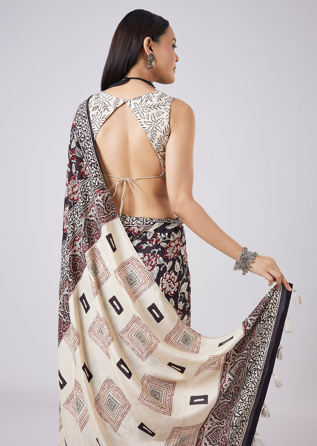 Brown Floral Hand Painted Saree with Blouse