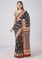 Brown Hand Painted Floral Motif Saree with Blouse