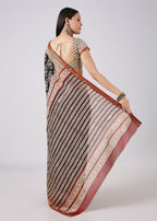 Brown Hand Painted Floral Motif Saree with Blouse