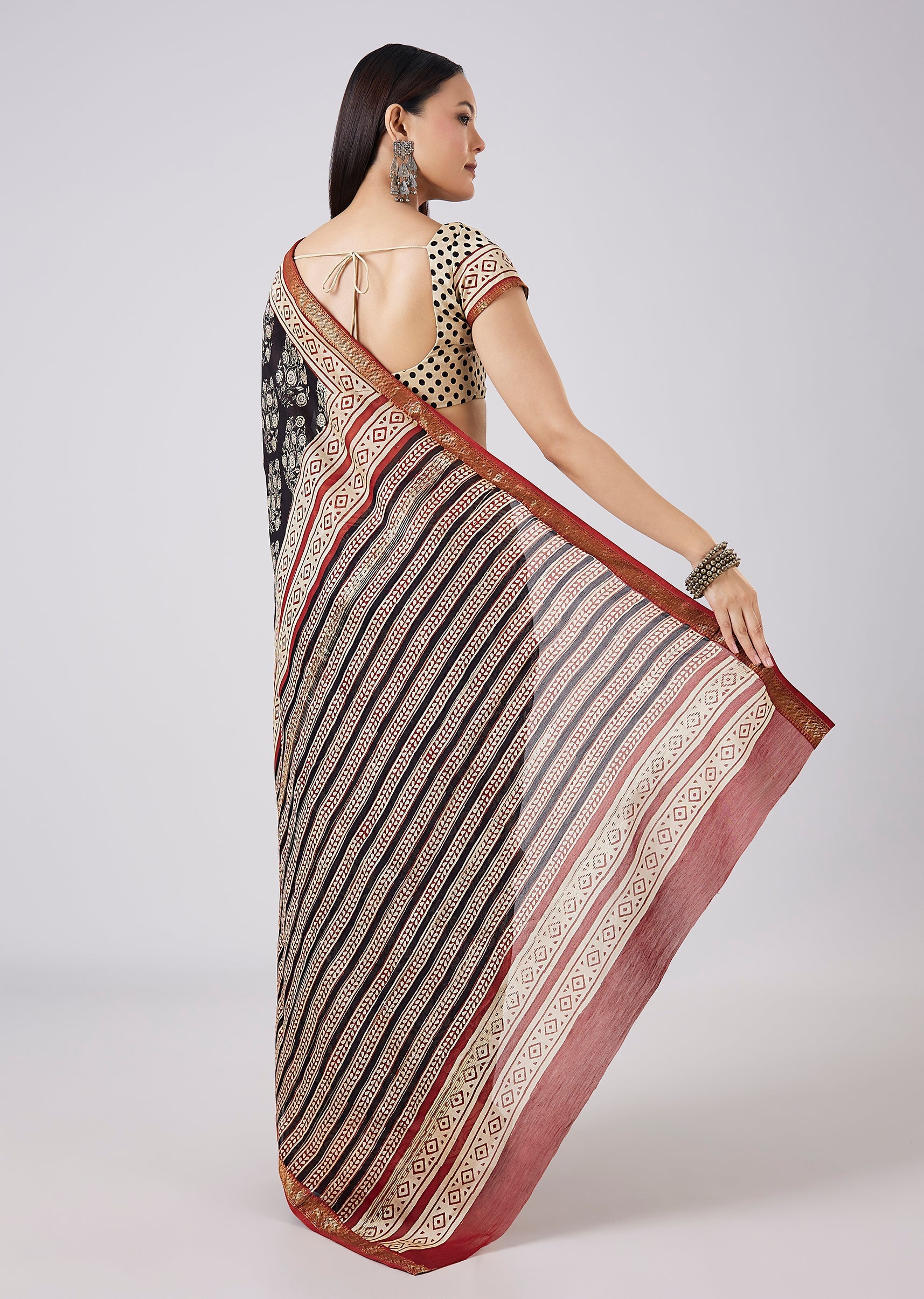 Brown Hand Painted Floral Motif Saree with Blouse