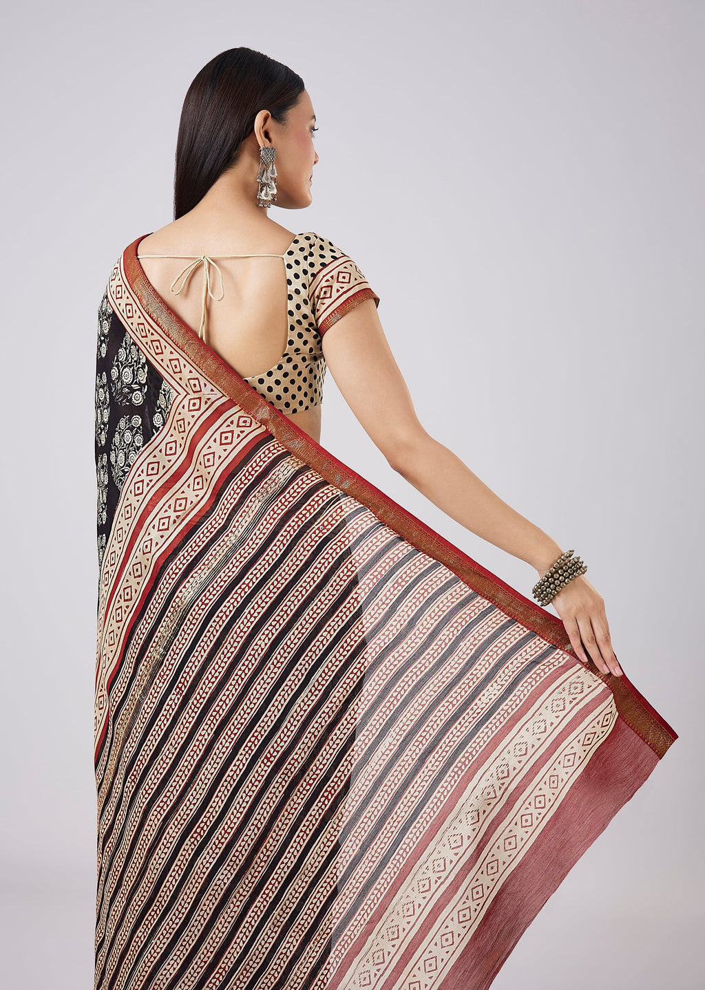 Brown Hand Painted Floral Motif Saree with Blouse