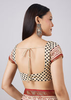 Brown Hand Painted Floral Motif Saree with Blouse