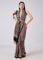 Brown Hand Painted Motif Saree with Blouse