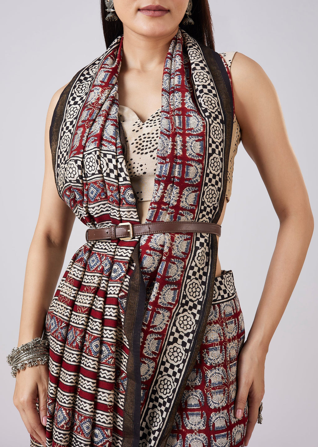 Brown Hand Painted Motif Saree with Blouse