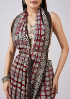 Brown Hand Painted Motif Saree with Blouse