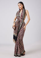 Brown Hand Painted Motif Saree with Blouse