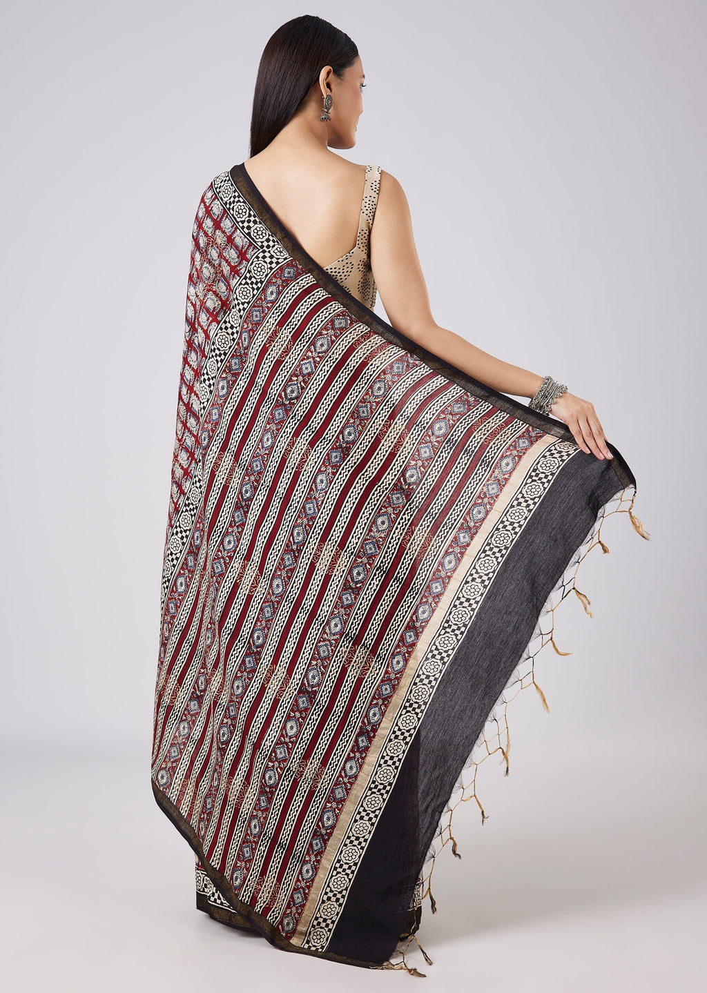 Brown Hand Painted Motif Saree with Blouse