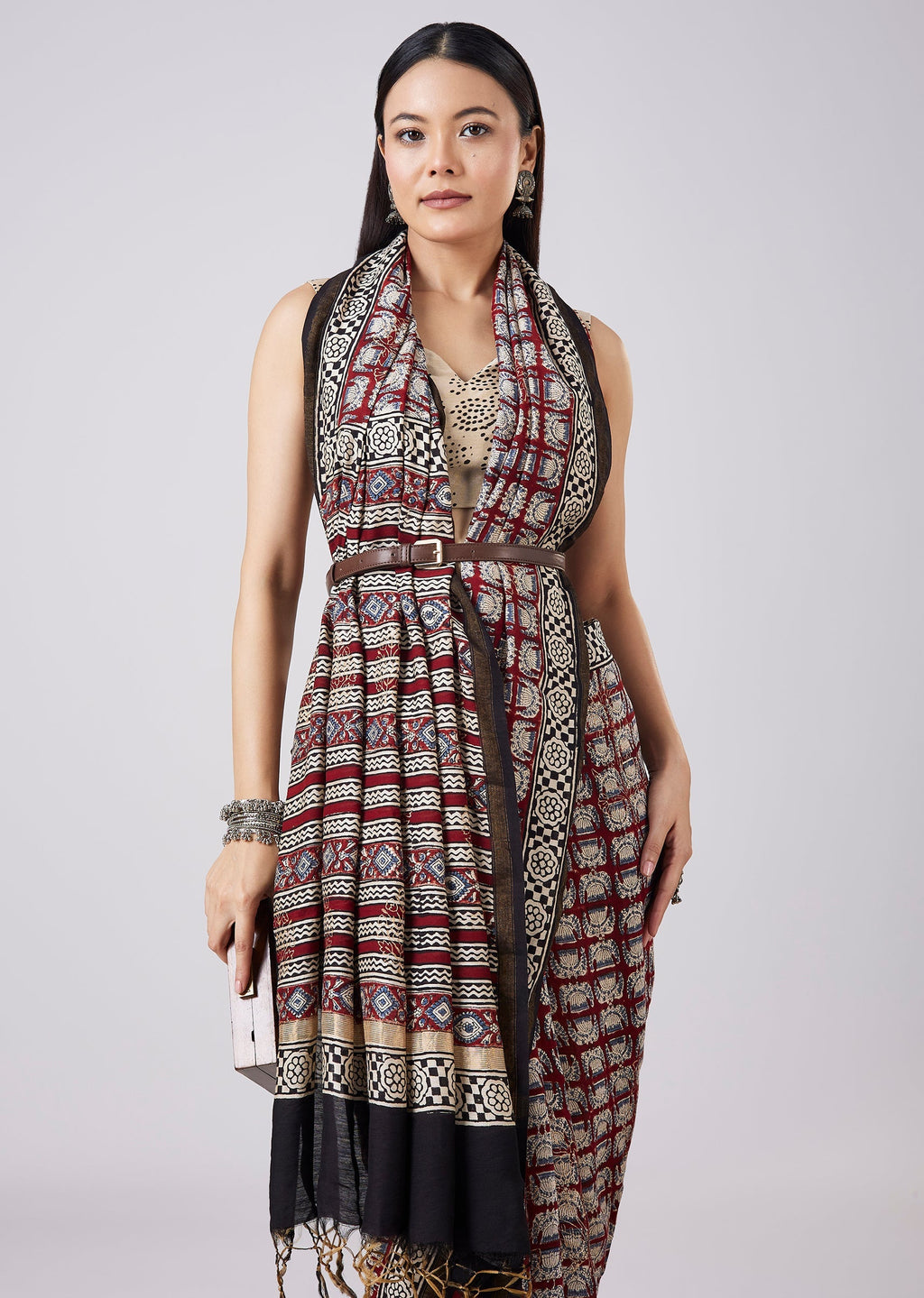 Brown Hand Painted Motif Saree with Blouse