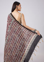 Brown Hand Painted Motif Saree with Blouse