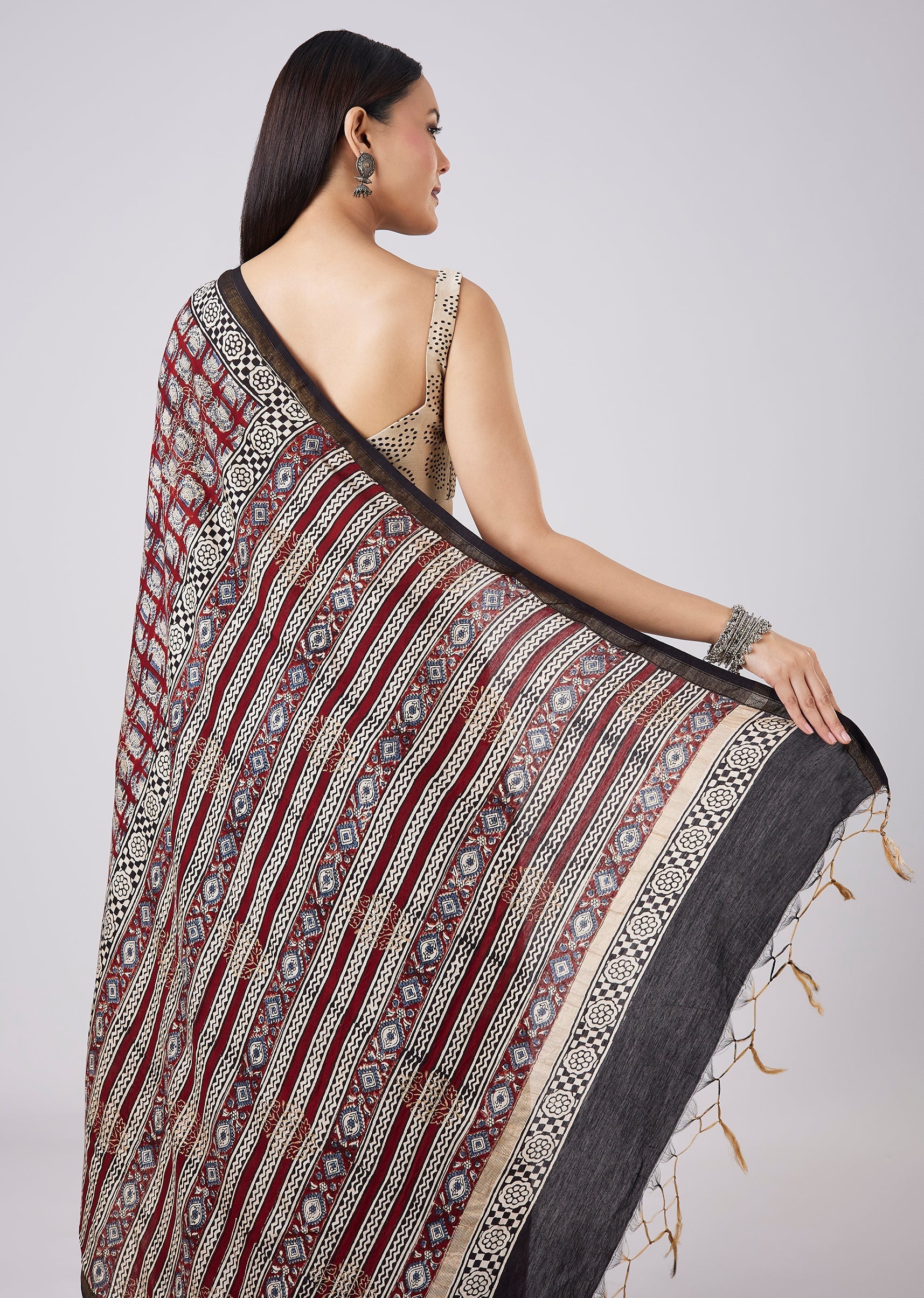 Brown Hand Painted Motif Saree with Blouse