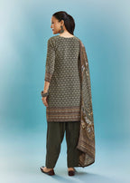 Brown Printed Kurta Set With Mirror Detailing