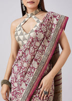 Brown Saree with Hand Painted Motifs and Blouse