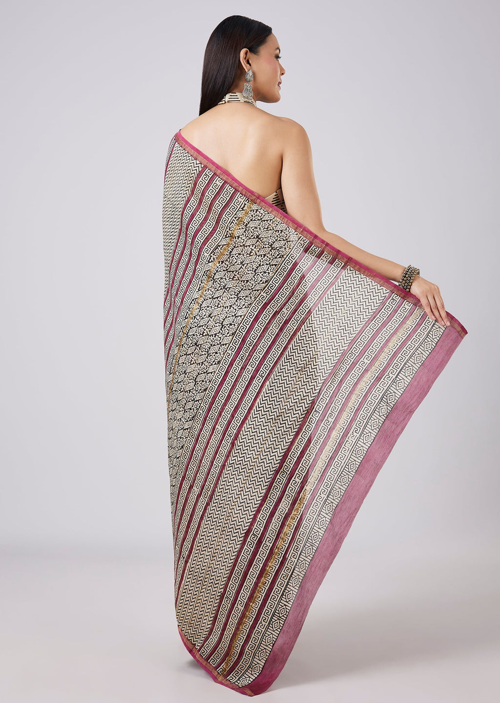 Brown Saree with Hand Painted Motifs and Blouse