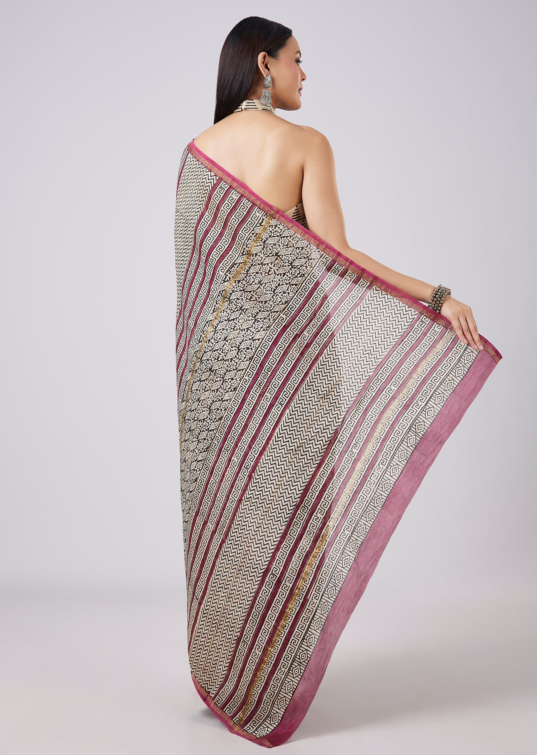 Brown Saree with Hand Painted Motifs and Blouse