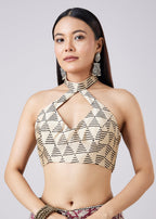 Brown Saree with Hand Painted Motifs and Blouse