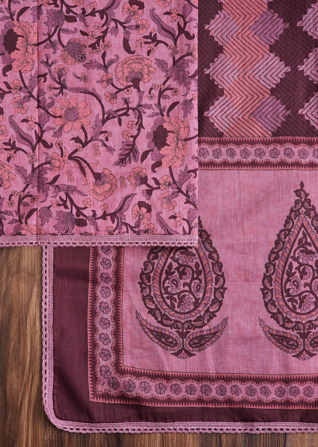 Candy Pink Cotton Printed Unstitched Suit Set