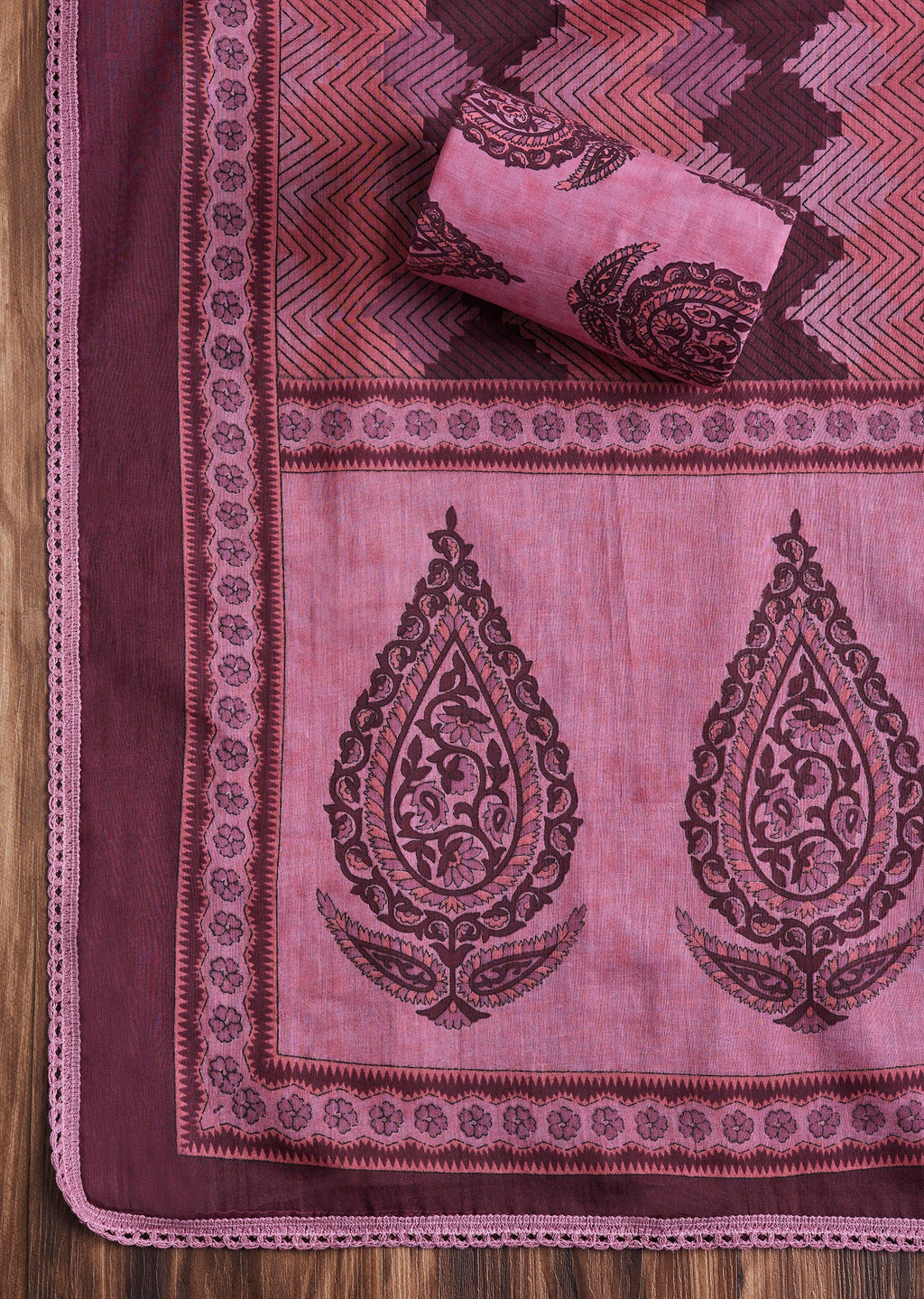 Candy Pink Cotton Printed Unstitched Suit Set